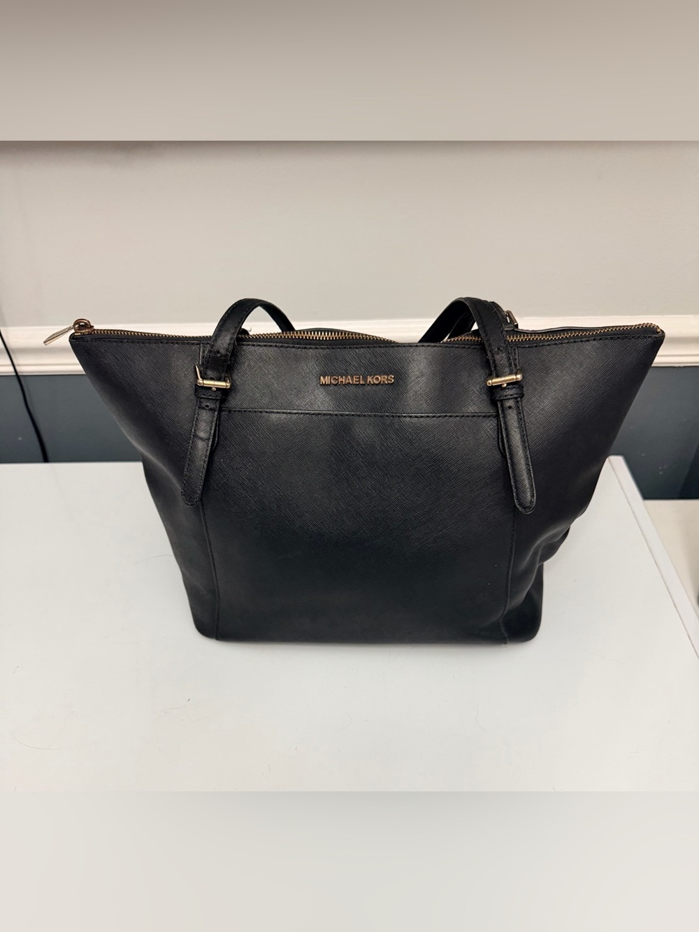Michael Kors Jet Set Black Saffiano Leather Shoulder Tote